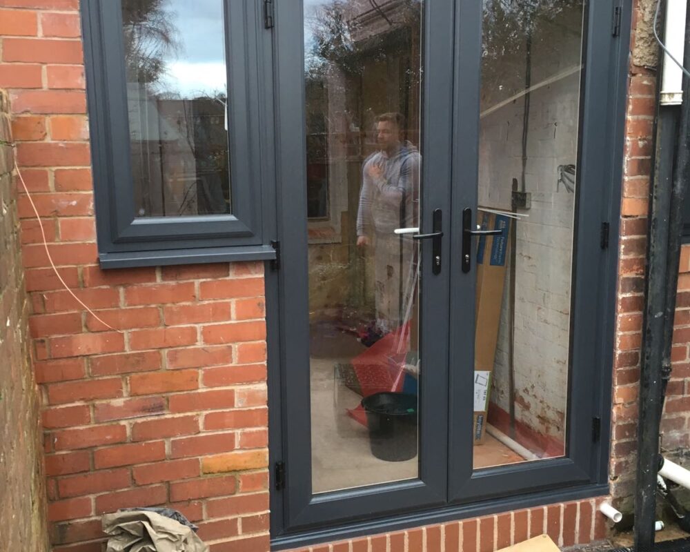 Anthracite French Doors with Window Beside