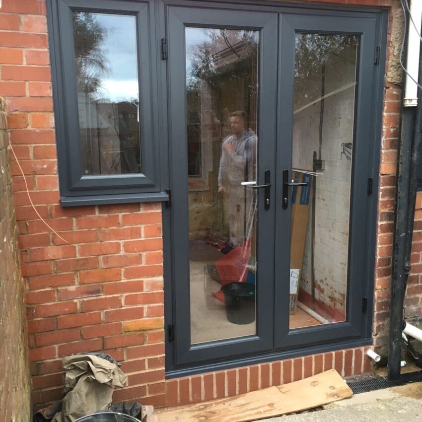 Anthracite French Doors with Window Beside